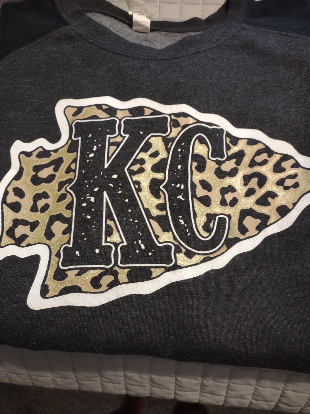 KC Graphic Pullover Hoodie. Dark Charcoal with Leopard Print